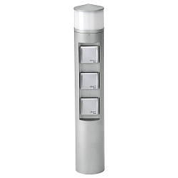 Udend�rs Sokkelkolonne Type nr. 2202, LED + 3 Schuko stikkontakter, IP44, 10W 3000K 900lm, rustfrit st�l matt