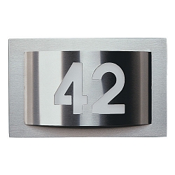 Husnummer lys Type nr. 6002, IP44, 32 x 20 x 10cm, til 1x 2G7, TC-SEL 5/7W, rustfrit st�l / Opalglas, individuelt laser