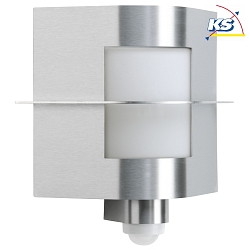 Outdoor Wall luminaire Type No. 6060 with motion detector, round edge, IP44, 33 x 33cm, E27 QA55 max. 57W, stainless steel
