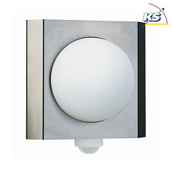 Outdoor Wall luminaireType No. 6112, motion detector (Type 6127), IP44, square, cover half round, E27 QA55, stainless steel