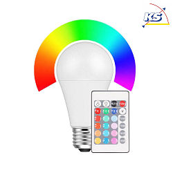 LED Lyskilde pæreformet E27, 9W RGB + 2700K 810lm 200°, dæmpbar, med fjernbetjening