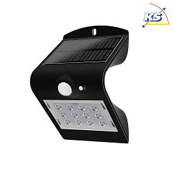 Blulaxa® LED Sol Udendørs Væglampe med PIR Sensor, IP65, 1.5W 3000K 220lm 120°, inkl. Akkumulator, sort