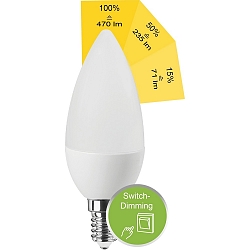 LED lyskilde SMD SWITCH DIM C35 C35 E14 4,9W 470lm 2700K 200� CRI >80 d�mpbar