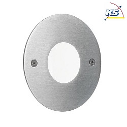 Recessed outdoor LED wall luminaire, IP54, 230V 1.2W 3000K, stainless steel / Acry opal, round  8cm