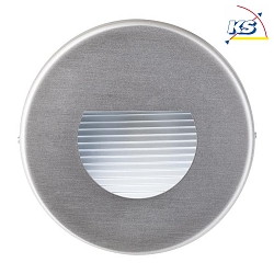 Recessed LED wall luminaire, IP20, round,  8.5cm, partial cover + staircase reflector, 230V, 1.2W 3000K 40lm, inox / clear