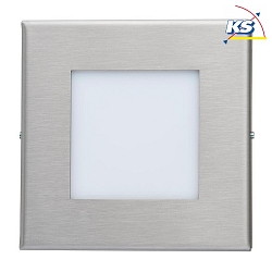 Recessed LED wall luminaire, IP20, square, 8.5x8.5cm, 230V, 1.2W 3000K 40lm, stainless steel / opal