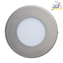 Recessed LED wall luminaire, IP20, round,  8.5cm, 230V, 1.2W 3000K 40lm, stainless steel / opal