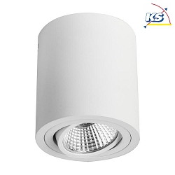 Surface LED spot, IP20, round, height 9.5cm /  8.5cm, 230V AC, 6W 3000K 640lm 38, swivelling 25
