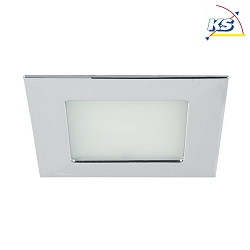 Recessed LED downlight for furniture and wood materials, IP44, square, 12V DC, 7.5W 3000K 525lm 60, chrome