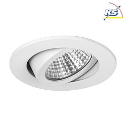 Recessed outdoor LED spot, IP65, round,  8.2cm, Plug&Play 350mA, 6W 3000K 650lm 38, swivelling 30, white