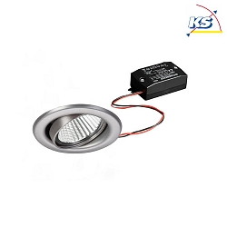 Recessed LED spot set BB09 incl. converter, IP20, round, 230V, 6W 3000K 640lm 38, swivelling 25, stainless steel