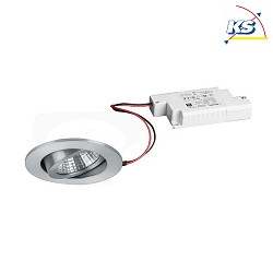Recessed outdoor LED spot set incl. converter, IP65, round, 230V, 6W 3000K 650lm 38, swivelling 30, dimmable, matt alu