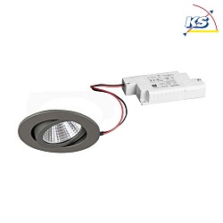 Recessed outdoor LED spot set incl. converter, IP65, round, 230V, 6W 3000K 650lm 38, swivelling 30, dimmable, matt titanium