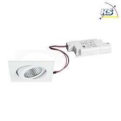 Recessed outdoor LED spot set incl. converter, IP65, square, 230V, 6W 3000K 650lm 38, swivelling 30, dimmable, white