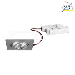 Recessed outdoor LED spot set incl. converter, IP65, square, 230V, 6W 3000K 650lm 38, swivelling 30, dimmable, matt alu