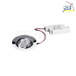 Recessed LED spot set incl. converter, IP20, round, 230V, 7W 3000K 740lm 38, swivelling 30, dimmable, chrome