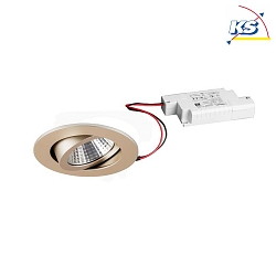 Recessed LED spot set incl. converter, IP20, round, 230V, 7W 3000K 740lm 38, swivelling 30, dimmable, matt champaign