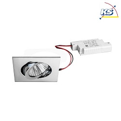 Recessed LED spot set incl. converter, IP20, square, 230V, 7W 3000K 740lm 38, swivelling 30, dimmable, chrome