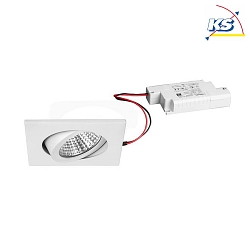 Recessed LED spot set incl. converter, IP20, square, 230V, 7W 3000K 740lm 38, swivelling 30, dimmable, white
