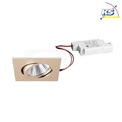 Recessed LED spot set incl. converter, IP20, square, 230V, 7W 3000K 740lm 38, swivelling 30, dimmable, matt champaign