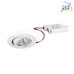 Recessed LED spot set dim2warm incl. converter, IP20, round, 230V, 6W 1800-3000K 460lm 38, swivelling 30, white
