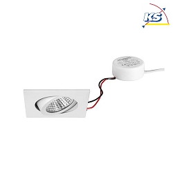 Recessed LED spot set BB03 with round converter, IP20, square, 230V, 6W 3000K 640lm 38, swivelling 30, dimmable, white