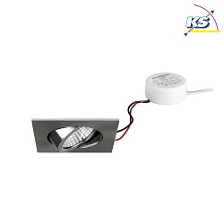Recessed LED spot set BB03 with round converter, IP20, square, 230V, 6W 3000K 640lm 38, swivelling 30, dimmable, matt nickel