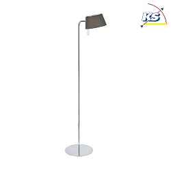 Floor lamp with textile shade, height 115cm / head 180 swivelling, G9, with cord switch, chrome / chintz brown