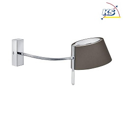 Wall luminaire with textile shade, arm 46cm / head 180 swivelling, G9, chrome / chintz brown