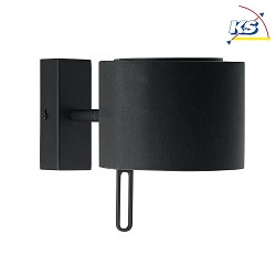 Wall luminaire with textile shade, outreach 25cm, head 180 swivelling, G9, with cord switch, powder black / chintz black
