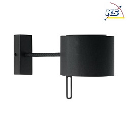 Wall luminaire with textile shade, outreach 42cm, head 180 swivelling, G9, with cord switch, powder black / chintz black