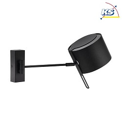 Wall luminaire with textile shade, outreach 41cm, head 180 swivelling, G9, with cord switch, powder black / chintz black