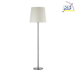 Floor lamp with textile shade, height 150cm /  45cm, E27 max. 100W, with cord switch, matt nickel / chintz raw white