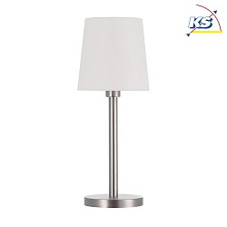 Table lamp with textile shade, height 52cm /  20cm, E27 max. 60W, with cord switch, matt nickel / chintz raw white