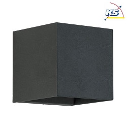 Outdoor LED wall luminaire, IP54, square, 230V AC, Up/Down, 10W 3000K 800lm, alu / acrylic, structured black
