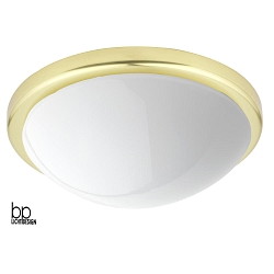 Premium ceiling luminaire, polished brass chaplet / opal glossy glass,  26.5cm, E27 max. 60W