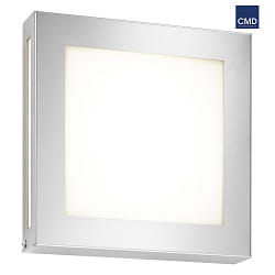 Outdoor LED wall luminaire 22 x 22cm, IP44, 12W 3000K, stainless steel / opal glass, brushed