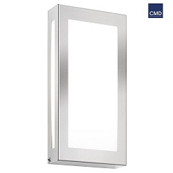 Outdoor LED wall luminaire flat, 28 x 14cm, IP44, 12W 3000K, stainless steel / opal glass, brushed