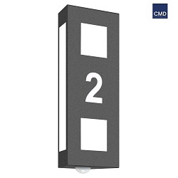 House number luminaire 22 with motion detector, upt to 2 numbers (cut out), IP44, E27, aluminium, anthracite
