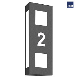 House number luminaire 22, upt to 2 numbers (cut out), IP44, E27, aluminium, anthracite
