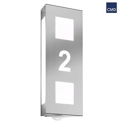Outdoor wall luminaire AQUA TRILO with motion detector, with house number, (cut out), stainless steel, IP44, E27