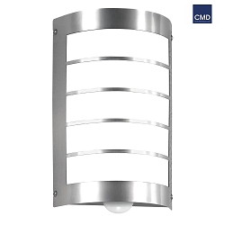 Outdoor wall luminaire 16/1 with motion detector, IP44, E27, stainless steel / opal glass