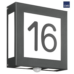 House number luminaire AQUA LEGENDO with motion detector, 2 digits, 2x E27, stainless steel / opal glass