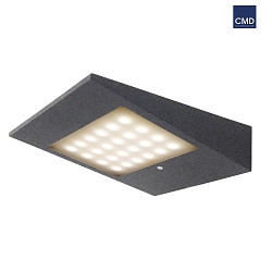 Solar outdoor wall luminaire with motion detector + night light, IP54, stainless steel / opal glass, anthracite