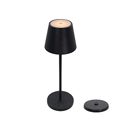 Batteri bordlampe med USB tilslutning IP44, pulverlakeret, sort mat d�mpbar