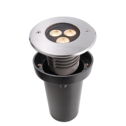LED Gulvindbygningslampe I WW Udend�rsspot, 24V DC, 5W, 45�, 3000K, rustfrit st�l, s�lv