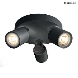 ceiling luminaire LIBRAE ROUND III 3 flames, adjustable GU10 IP20, grey, mat, deep black dimmable