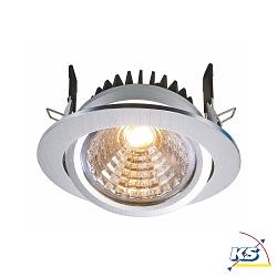 Recessed LED ceiling luminaire COB 95 round, current constant, 28-31V, 350 mA, 12W, 3000K, swivelling 45, brushed aluminum