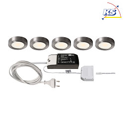 Bundle of 5 - LED furniture luminaire BAHAM I, 12V DC, 2.5W 3000K 240lm 110, incl. Power adapter and AMP distributor