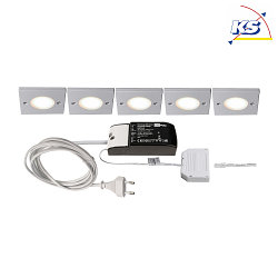 Bundle of 5 - LED Furniture luminaire FINE I, 12V DC, 3W 2700K 210lm 115, incl. Power adapter and AMP distributor